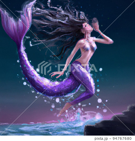 Beautiful Siren Mermaid Jumping Outside The 94767680 PIXTA   94767680 