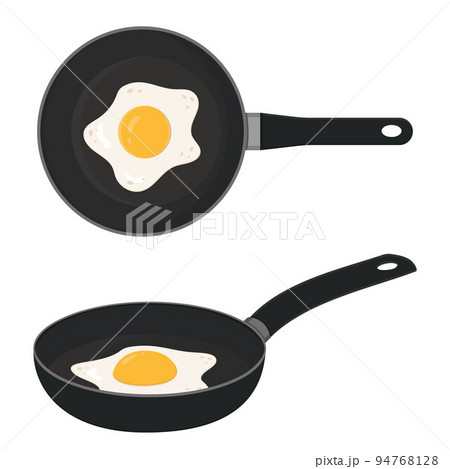 Fried egg in a black frying pan, color vector illustration 94768128