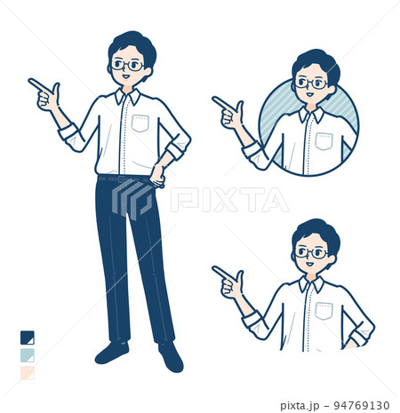 シャツを着た男性が指差して解説しているイラスト シャツを着た男性が指差して解説しているイラスト 94769130