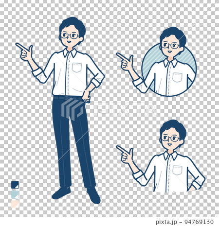 シャツを着た男性が指差して解説しているイラスト シャツを着た男性が指差して解説しているイラスト 94769130