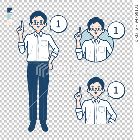 一名男子穿著襯衫數 1 的插圖 一名男子穿著襯衫數 1 的插圖 94769131