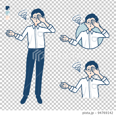 Illustration of a man wearing a shirt holding his head and feeling discouraged 94769142