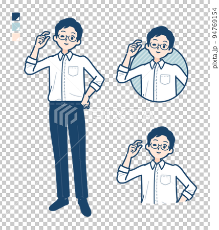 Illustration of a man wearing a shirt doing a little hand sign 94769154