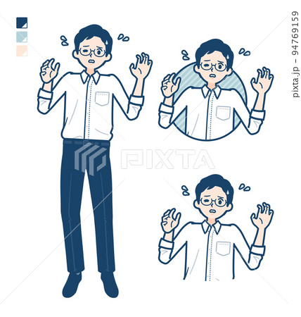 シャツを着た男性があわてているイラストのイラスト素材