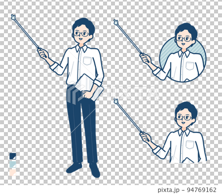 一個穿著襯衫的男人用棍子解釋的插圖 94769162
