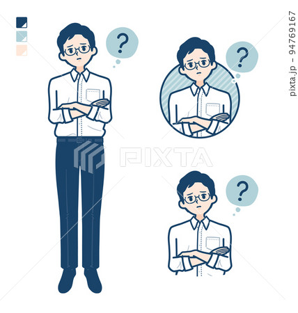 シャツを着た男性が疑問を感じているイラスト シャツを着た男性が疑問を感じているイラスト 94769167
