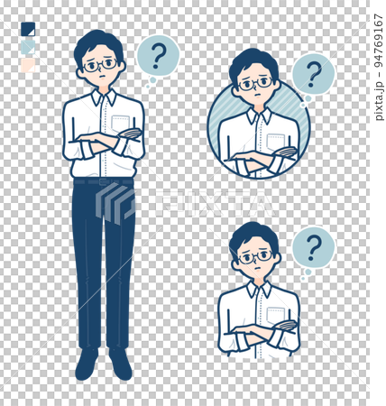シャツを着た男性が疑問を感じているイラスト シャツを着た男性が疑問を感じているイラスト 94769167