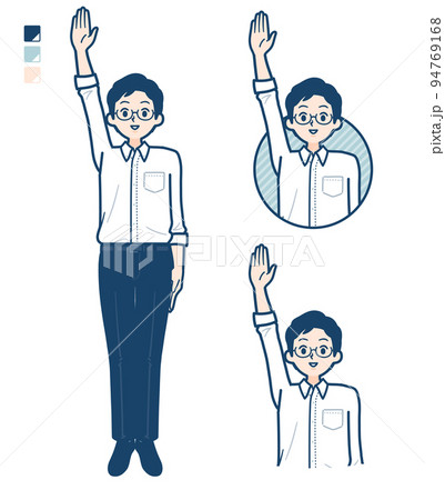 シャツを着た男性が手を挙げているイラスト シャツを着た男性が手を挙げているイラスト 94769168