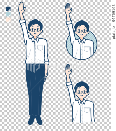 シャツを着た男性が手を挙げているイラスト シャツを着た男性が手を挙げているイラスト 94769168