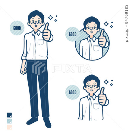 シャツを着た男性がサムズアップをしているイラストのイラスト素材