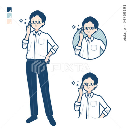 シャツを着た男性が眼鏡をクイっとしているイラスト 94769191