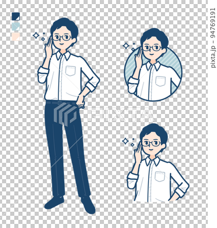 一個穿著襯衫戴著眼鏡的男人的插圖 94769191