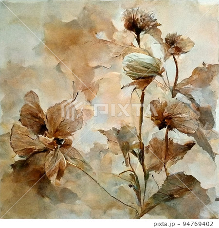 Watercolor illustration of garden flowers, digital generated illustration in pastel shades. Watercolor illustration of garden flowers, digital generated illustration in pastel shades. 94769402