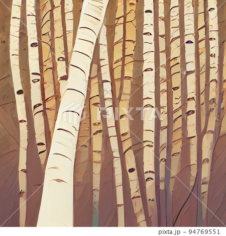 Birch grove pattern. Stylized birch forest. Thick birch thicket. Digital illustration. Birch grove pattern. Stylized birch forest. Thick birch thicket. Digital illustration. 94769551