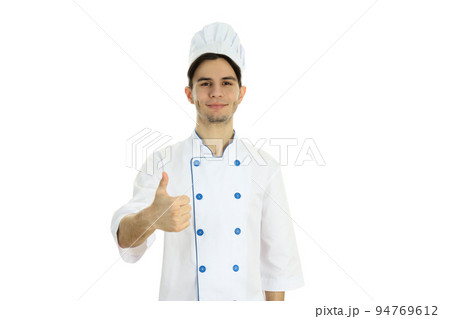Concept of cooking, young man chef isolated on white background 94769612