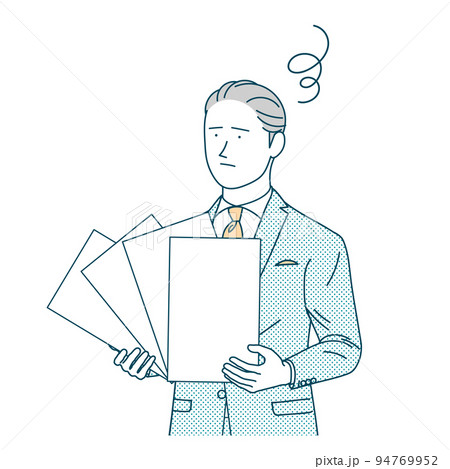 書類を持つ浮かない表情のビジネスパーソン 94769952