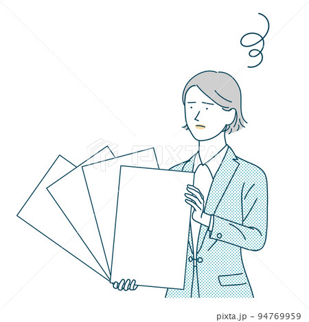 書類を持つ浮かない表情のビジネスパーソン 94769959