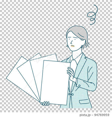 書類を持つ浮かない表情のビジネスパーソン 94769959