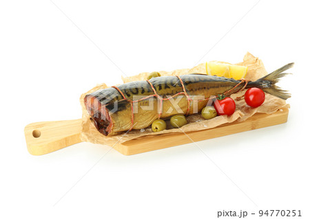 Tasty smoked mackerel isolated on white background 94770251