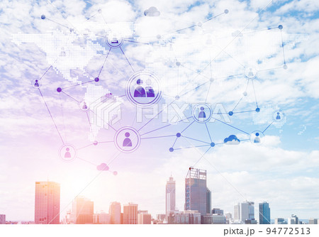 Modern city and social net as concept for global networking 94772513