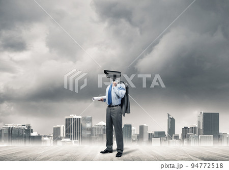 Concept of security and privacy protection with camera headed man 94772518