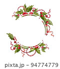 Christmas frame made of mistletoe and ribbon. Festive decoration 94774779