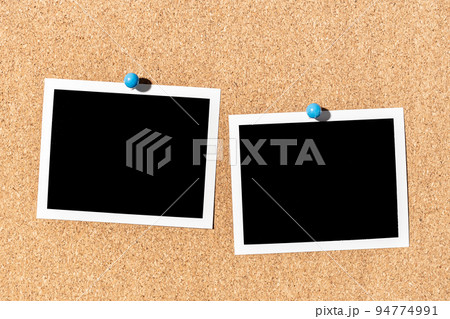 Two Blank Vintage instant photo frame pinned on corkboard. Template Two Blank Vintage instant photo frame pinned on corkboard. Template 94774991