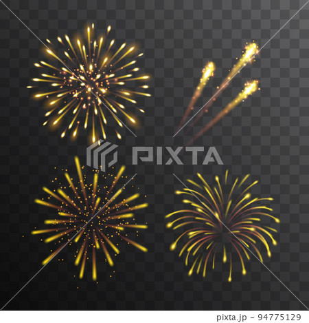 Set of vector transparent gold fireworks - celebration decorative effects 94775129