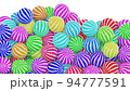 Realistic 3D illustration of the beautiful colorful delicious striped fruit flavor sweet candies against white. 94777591