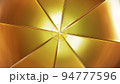 Realistic 3D illustration of the glossy golden metallic fabric umbrella or parasol rendered as background 94777596
