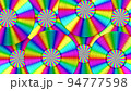 Realistic 3D illustration of the colorful rainbow vinyl records with rainbow striped labels rendered as background 94777598