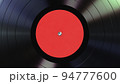 Realistic 3D illustration of the blank red label classic vinyl record rendered as background 94777600