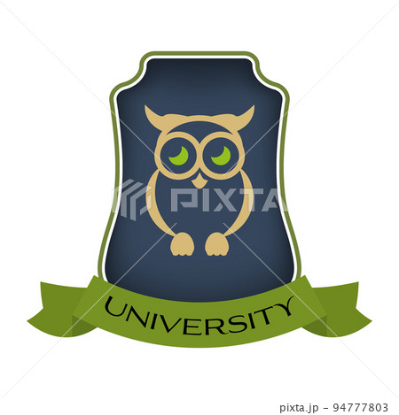 Frame with owl and green ribbon, science logo, university 94777803
