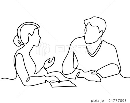 Business discussion of man and woman coworkers 94777893
