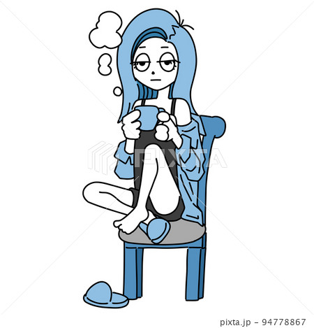 朝寝ぼけながらコーヒーを飲む女性 94778867