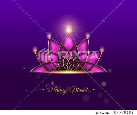 Happy Diwali Festival of Lights India Celebration colorful template. Graphic banner design of Indian Lotus Diya Oil Lamps, Modern Design in vibrant colors. Vector art style, gradient color background 94779188
