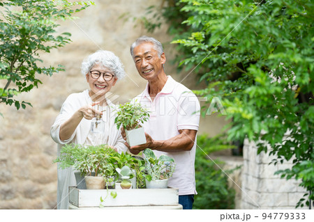 ガーデニングをするシニア夫婦 94779333