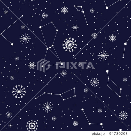 Night starry sky, constellations and snowflakes. Christmas background. Vector Night starry sky, constellations and snowflakes. Christmas background. Vector 94780203