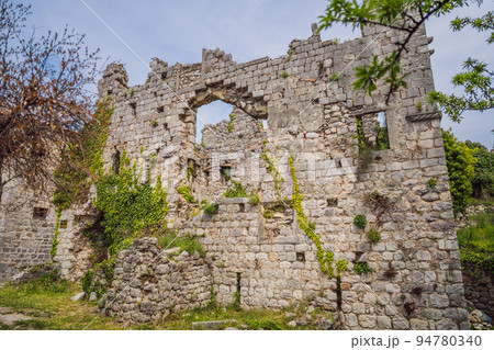 Old city. Sunny view of ruins of citadel in Stari Bar town near Bar city, Montenegro Old city. Sunny view of ruins of citadel in Stari Bar town near Bar city, Montenegro 94780340