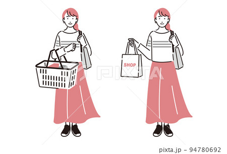 人物 買い物をする女性セット 94780692