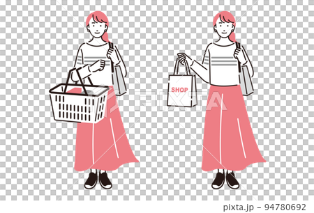 人物 買い物をする女性セット 94780692