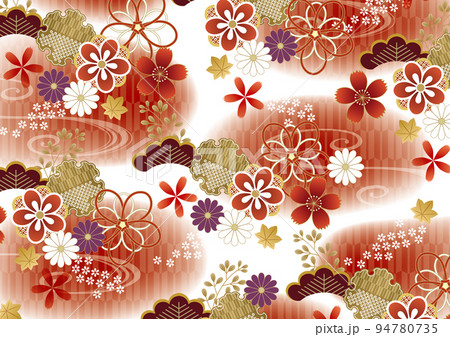 渋い赤の豪華和柄 94780735