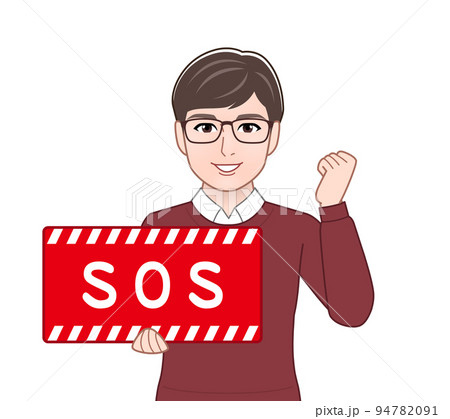 SOSのプレートを持つ人 94782091