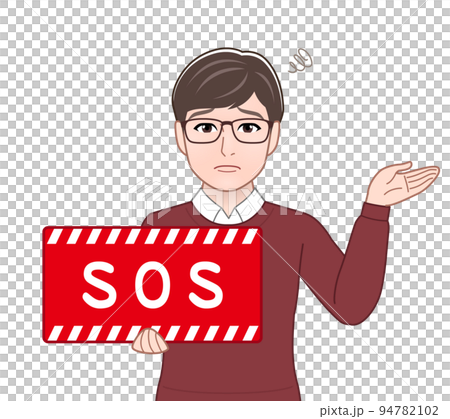 SOSのプレートを持つ人 94782102