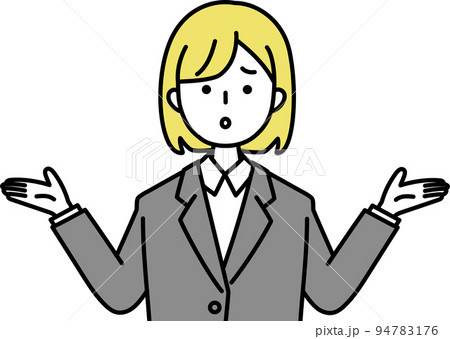 お手上げ状態で困っているスーツを着た女性のイラスト 94783176