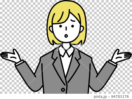 お手上げ状態で困っているスーツを着た女性のイラスト 94783176
