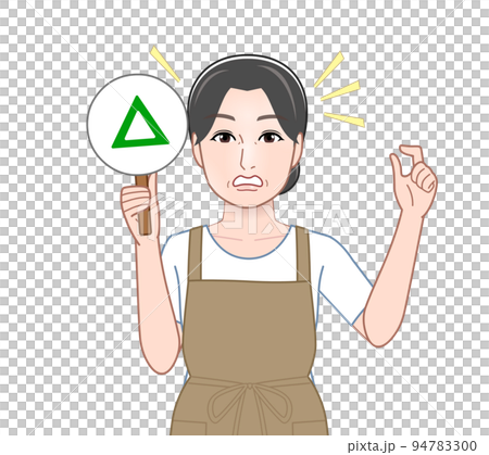 A woman holding a correct/wrong judgment plate A woman holding a correct/wrong judgment plate 94783300