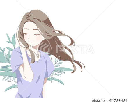 さらさらの髪を靡かせて微笑む女性 94783481