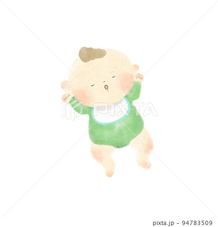 水彩画　お昼寝するかわいい赤ちゃんの手描きイラスト素材 94783509