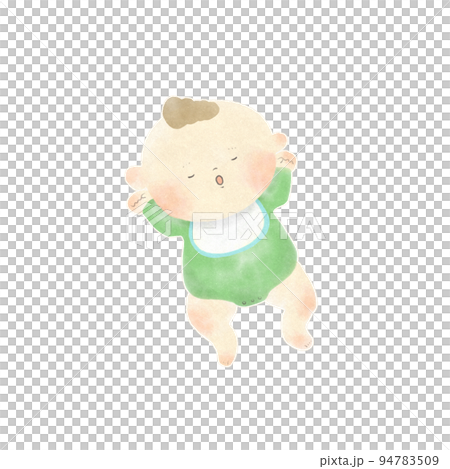 水彩画　お昼寝するかわいい赤ちゃんの手描きイラスト素材 94783509